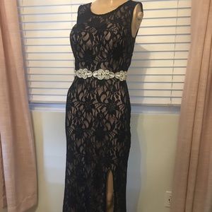 Sparkling long navy blue prom dress